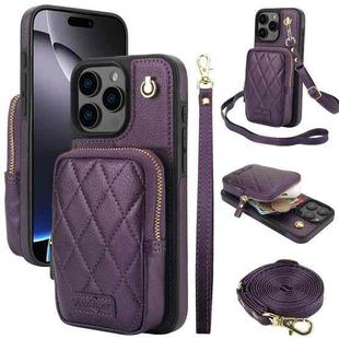 For iPhone 16 Pro Max AwQuer Crossbody Zipper Wallet Bag Litchi Leather Phone Case(Dark Purple)