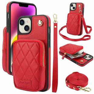 For iPhone 14 / 13 AwQuer Crossbody Zipper Wallet Bag Litchi Leather Phone Case(Red)