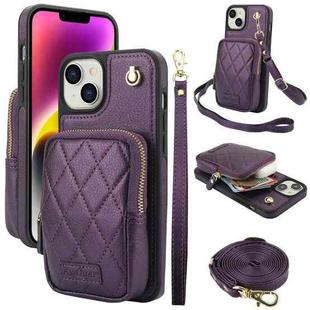 For iPhone 14 / 13 AwQuer Crossbody Zipper Wallet Bag Litchi Leather Phone Case(Dark Purple)