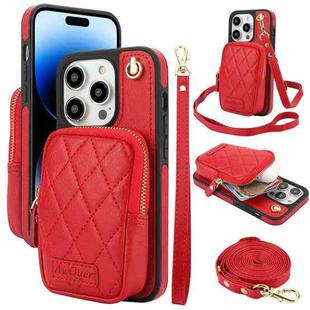 For iPhone 14 Pro AwQuer Crossbody Zipper Wallet Bag Litchi Leather Phone Case(Red)