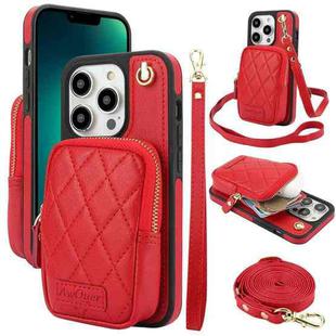 For iPhone 13 Pro Max AwQuer Crossbody Zipper Wallet Bag Litchi Leather Phone Case(Red)