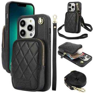 For iPhone 13 Pro AwQuer Crossbody Zipper Wallet Bag Litchi Leather Phone Case(Black)