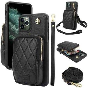 For iPhone 11 Pro Max AwQuer Crossbody Zipper Wallet Bag Litchi Leather Phone Case(Black)