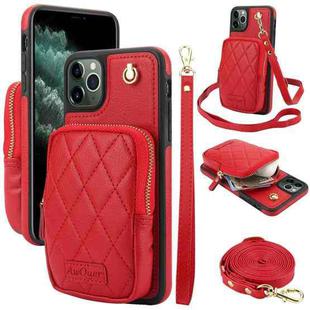 For iPhone 11 Pro Max AwQuer Crossbody Zipper Wallet Bag Litchi Leather Phone Case(Red)