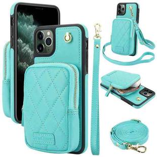 For iPhone 11 Pro Max AwQuer Crossbody Zipper Wallet Bag Litchi Leather Phone Case(Mint Green)