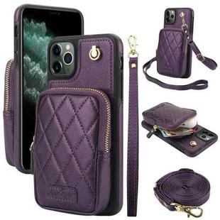 For iPhone 11 Pro Max AwQuer Crossbody Zipper Wallet Bag Litchi Leather Phone Case(Dark Purple)