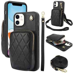 For iPhone 11 AwQuer Crossbody Zipper Wallet Bag Litchi Leather Phone Case(Black)