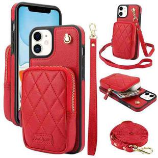 For iPhone 11 AwQuer Crossbody Zipper Wallet Bag Litchi Leather Phone Case(Red)