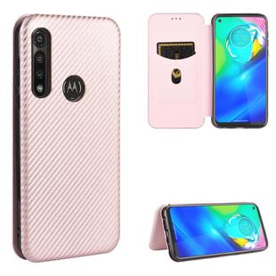 For Motorola Moto G Power Carbon Fiber Texture Horizontal Flip TPU + PC + PU Leather Case with Rope & Card Slot(Pink)