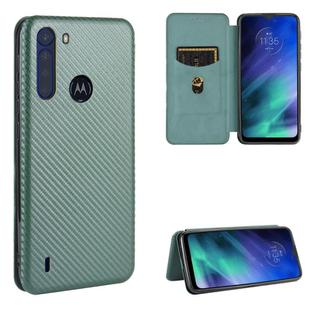 For Motorola Moto One Fusion Carbon Fiber Texture Horizontal Flip TPU + PC + PU Leather Case with Rope & Card Slot(Green)
