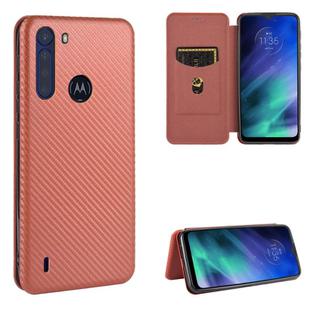 For Motorola Moto One Fusion Carbon Fiber Texture Horizontal Flip TPU + PC + PU Leather Case with Rope & Card Slot(Brown)