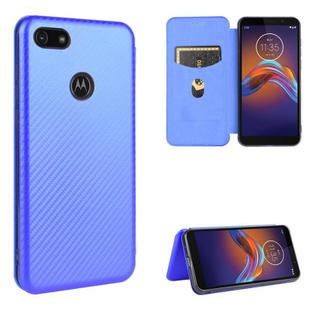 For Motorola Moto E6 Play Carbon Fiber Texture Horizontal Flip TPU + PC + PU Leather Case with Rope & Card Slot(Blue)