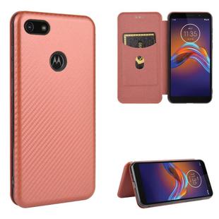 For Motorola Moto E6 Play Carbon Fiber Texture Horizontal Flip TPU + PC + PU Leather Case with Rope & Card Slot(Brown)