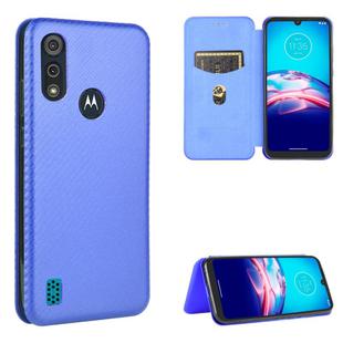 For Motorola Moto E6s (2020) Carbon Fiber Texture Horizontal Flip TPU + PC + PU Leather Case with Rope & Card Slot(Blue)