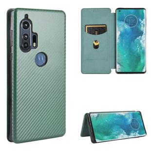 For Motorola Moto Edge Plus Carbon Fiber Texture Horizontal Flip TPU + PC + PU Leather Case with Rope & Card Slot(Green)