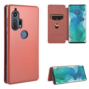 For Motorola Moto Edge Plus Carbon Fiber Texture Horizontal Flip TPU + PC + PU Leather Case with Rope & Card Slot(Brown)