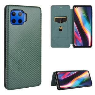 For Motorola Moto G 5G Plus Carbon Fiber Texture Horizontal Flip TPU + PC + PU Leather Case with Rope & Card Slot(Green)