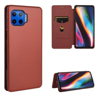 For Motorola Moto G 5G Plus Carbon Fiber Texture Horizontal Flip TPU + PC + PU Leather Case with Rope & Card Slot(Brown)