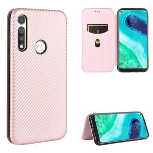 For Motorola Moto G Fast Carbon Fiber Texture Horizontal Flip TPU + PC + PU Leather Case with Rope & Card Slot(Pink)
