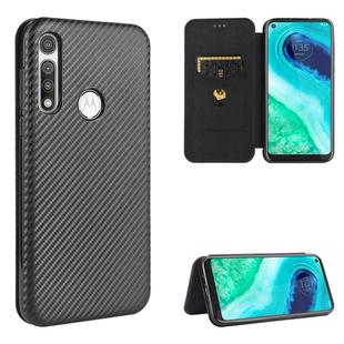 For Motorola Moto G Fast Carbon Fiber Texture Horizontal Flip TPU + PC + PU Leather Case with Rope & Card Slot(Black)