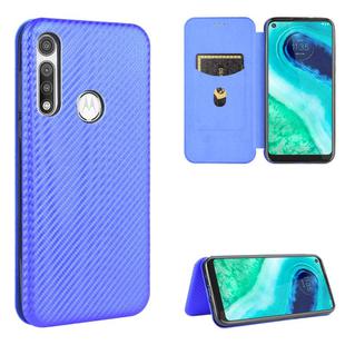 For Motorola Moto G Fast Carbon Fiber Texture Horizontal Flip TPU + PC + PU Leather Case with Rope & Card Slot(Blue)