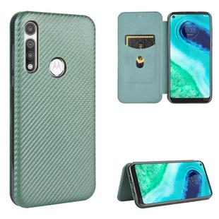 For Motorola Moto G Fast Carbon Fiber Texture Horizontal Flip TPU + PC + PU Leather Case with Rope & Card Slot(Green)
