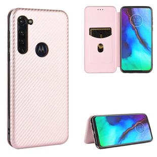 For Motorola Moto G Stylus Carbon Fiber Texture Horizontal Flip TPU + PC + PU Leather Case with Rope & Card Slot(Pink)