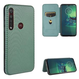 For Motorola Moto G8 Plus Carbon Fiber Texture Horizontal Flip TPU + PC + PU Leather Case with Rope & Card Slot(Green)