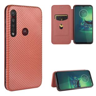 For Motorola Moto G8 Plus Carbon Fiber Texture Horizontal Flip TPU + PC + PU Leather Case with Rope & Card Slot(Brown)