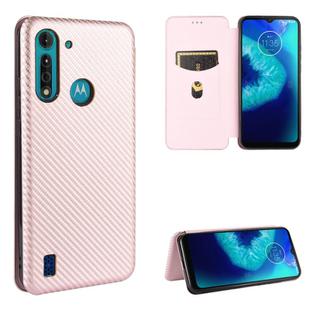 For Motorola Moto G8 Power Lite Carbon Fiber Texture Horizontal Flip TPU + PC + PU Leather Case with Rope & Card Slot(Pink)