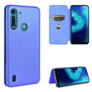 For Motorola Moto G8 Power Lite Carbon Fiber Texture Horizontal Flip TPU + PC + PU Leather Case with Rope & Card Slot(Blue)