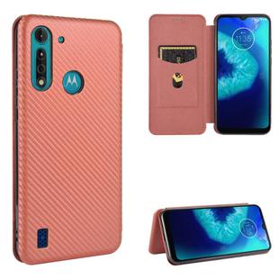 For Motorola Moto G8 Power Lite Carbon Fiber Texture Horizontal Flip TPU + PC + PU Leather Case with Rope & Card Slot(Brown)