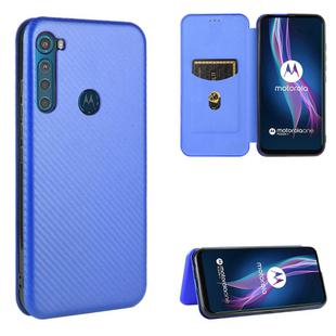 For Motorola Moto One Fusion Plus Carbon Fiber Texture Horizontal Flip TPU + PC + PU Leather Case with Rope & Card Slot(Blue)