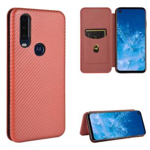 For Motorola Moto P40 Power / One Action Carbon Fiber Texture Horizontal Flip TPU + PC + PU Leather Case with Rope & Card Slot(Brown)