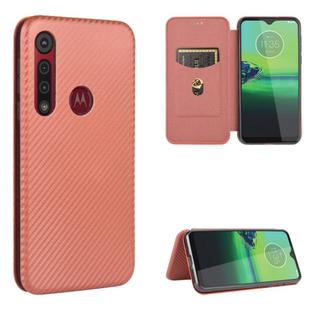 For Motorola Moto One Macro / G8 Play Carbon Fiber Texture Horizontal Flip TPU + PC + PU Leather Case with Rope & Card Slot(Brown)