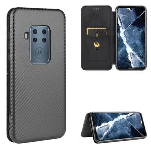 For Motorola Moto One Zoom Carbon Fiber Texture Horizontal Flip TPU + PC + PU Leather Case with Rope & Card Slot(Black)