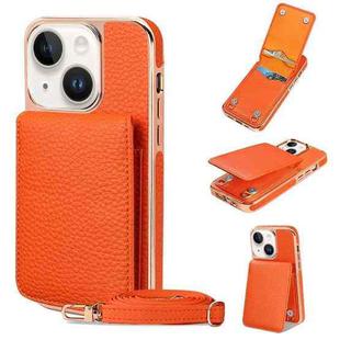 For iPhone 15 VIETAO Litchi Texture Wallet PU Phone Case with Lanyard(Orange)