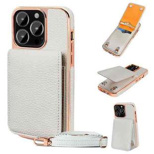 For iPhone 14 Pro VIETAO Litchi Texture Wallet PU Phone Case with Lanyard(White)