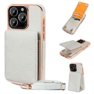 For iPhone 16 Pro Max VIETAO Litchi Texture Wallet PU Phone Case with Lanyard(White)