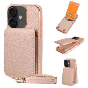 For iPhone 16 VIETAO Litchi Texture Wallet PU Phone Case with Lanyard(Pink)