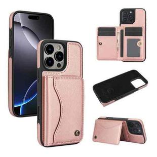 For iPhone 16 Pro Max AwQuer Horizontal Flip Card Bag Holder Leather Phone Case(Rose Gold)