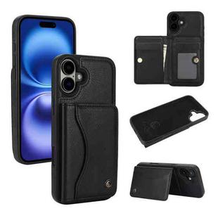 For iPhone 16 Plus AwQuer Horizontal Flip Card Bag Holder Leather Phone Case(Black)