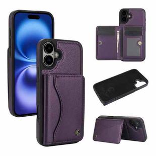 For iPhone 16 Plus AwQuer Horizontal Flip Card Bag Holder Leather Phone Case(Dark Purple)