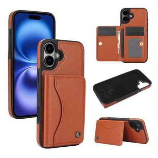 For iPhone 16 AwQuer Horizontal Flip Card Bag Holder Leather Phone Case(Brown)