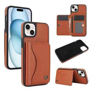 For iPhone 15 AwQuer Horizontal Flip Card Bag Holder Leather Phone Case(Brown)