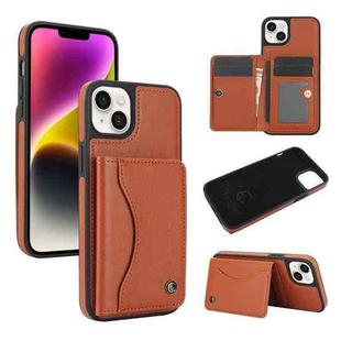 For iPhone 14 / 13 AwQuer Horizontal Flip Card Bag Holder Leather Phone Case(Brown)