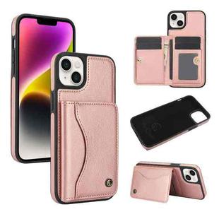 For iPhone 14 / 13 AwQuer Horizontal Flip Card Bag Holder Leather Phone Case(Rose Gold)