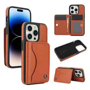 For iPhone 14 Pro AwQuer Horizontal Flip Card Bag Holder Leather Phone Case(Brown)