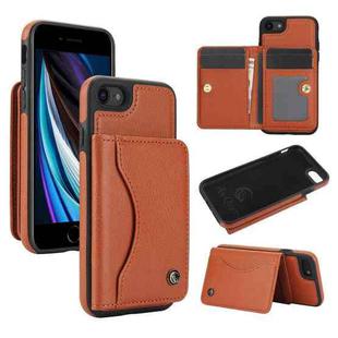 For iPhone 7 / 8 / SE 2022 AwQuer Horizontal Flip Card Bag Holder Leather Phone Case(Brown)