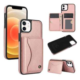 For iPhone 12 / 12 Pro AwQuer Horizontal Flip Card Bag Holder Leather Phone Case(Rose Gold)